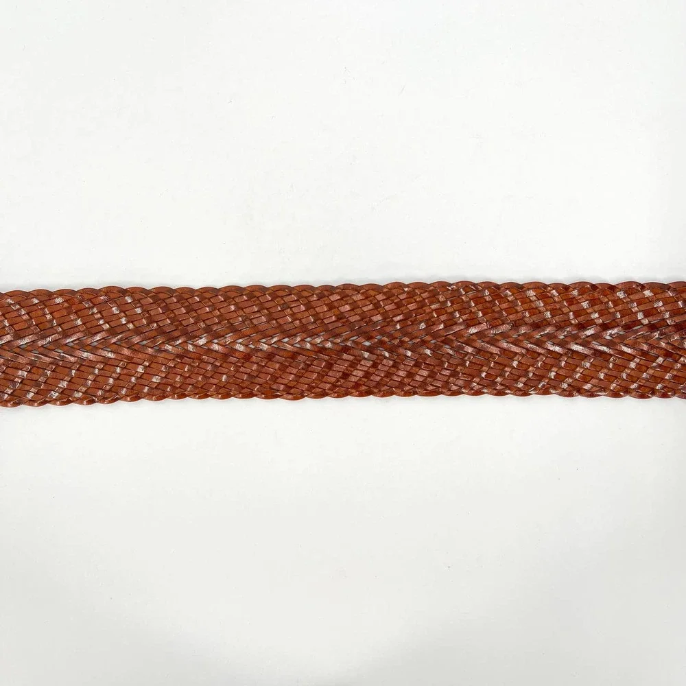 Womens Braided Woven Oversized Wide Leather Belt Cognac Brown Size Small - Picture 4 of 7